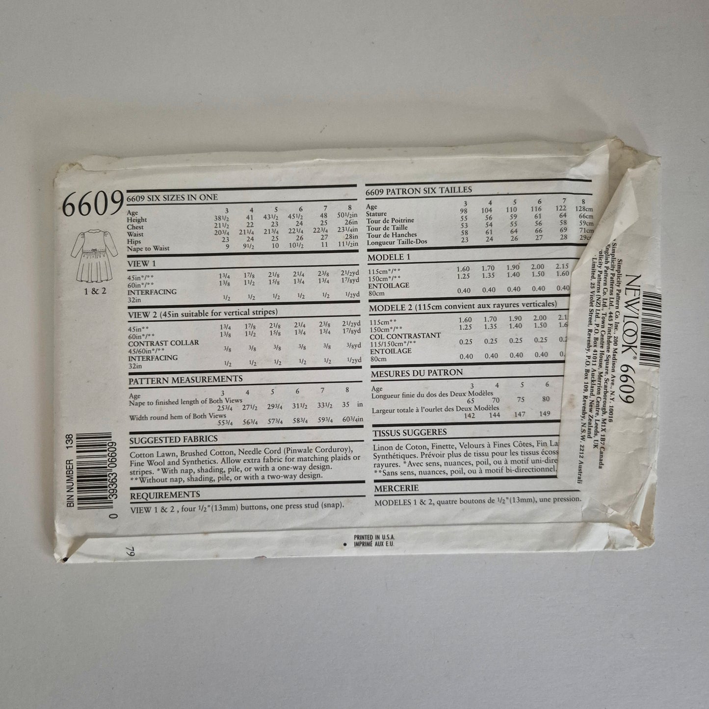 New Look 6609, girls dress pattern, ages 3 to 8