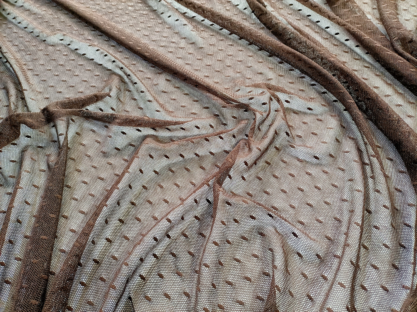 Brown nylon stretch mesh lace - Fabric Rescue