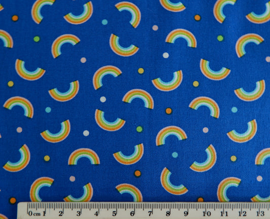Fat Quarter - Little Rainbows on Royal Blue - Noah's Journey - Benartex - Cotton Fabric