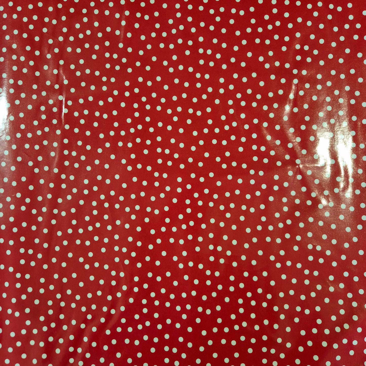 Laminated Cotton - Red with White Dots - Water Damage - 145cm remnant - Fabric Rescue