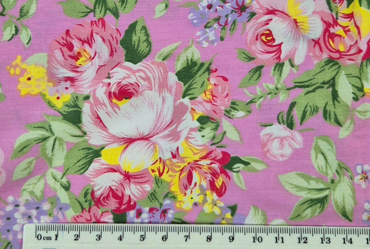 Cotton - Roses on Pink - Fabric Rescue