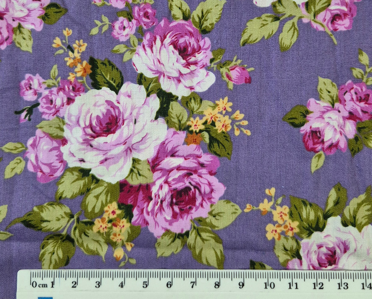 Cotton - Roses on Purple - Fabric Rescue