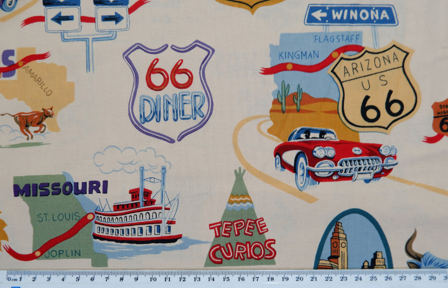 Fat Quarter - route 66 - Fabric Rescue - Cotton Fabric