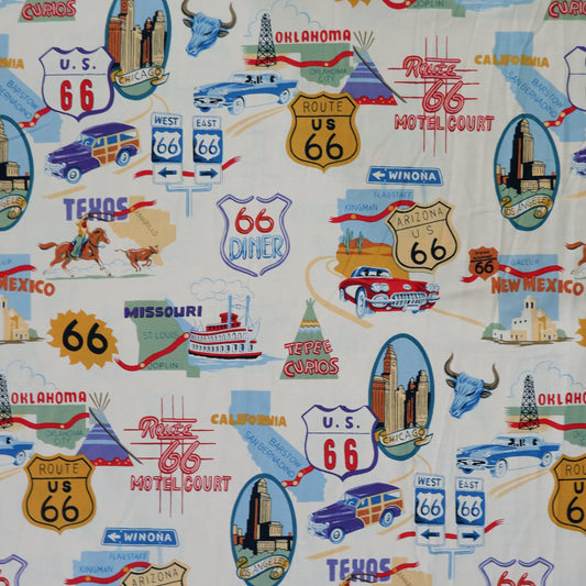 Fat Quarter - route 66 - Fabric Rescue - Cotton Fabric
