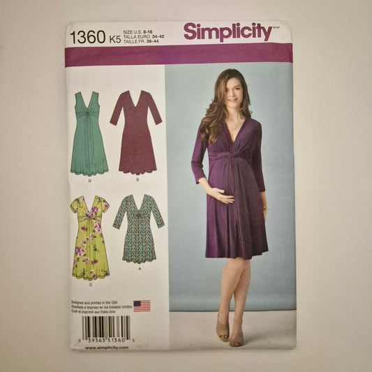 Simplicity 1360, maternity dress pattern, sizes 8 to 16