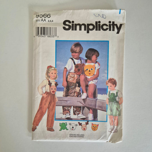 Simplicity 9566, Childs Overalls, Sizes 2 to 4