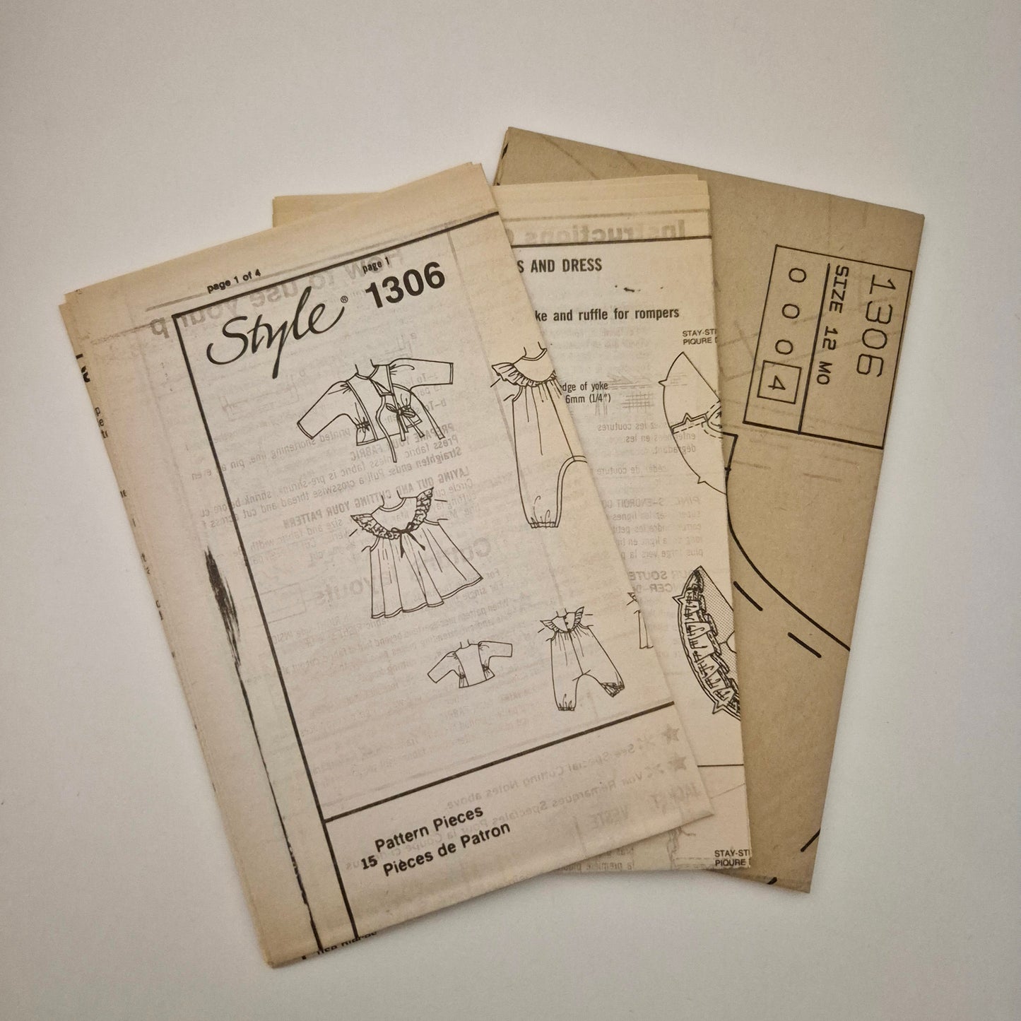 Style 1306, Babies' jacket romper and dress pattern, Size 12m