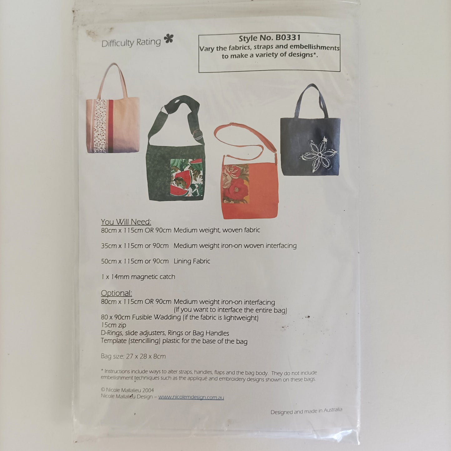 Large tote and satchel pattern by Nicole Mallalieu Design