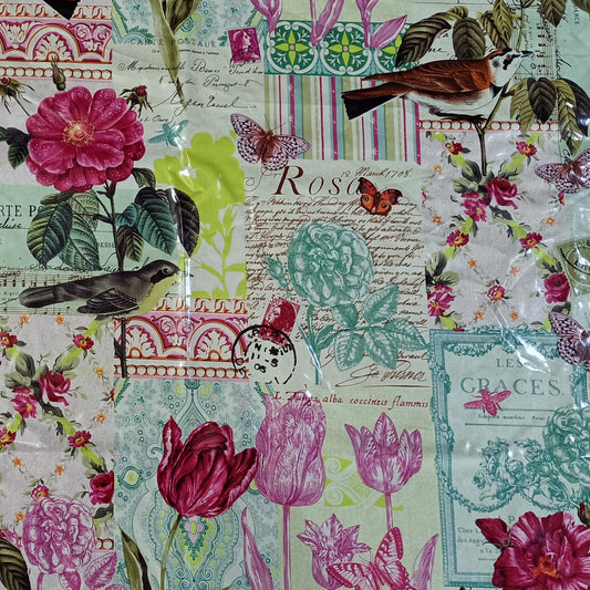 Laminated Cotton - French Journal Collection - 90cm Remnant - Fabric Rescue