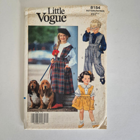 Little Vogue 8154, Girls' Jumper/Pinafore Jumpsuit and Blouse Pattern, Sizes 4 to 6