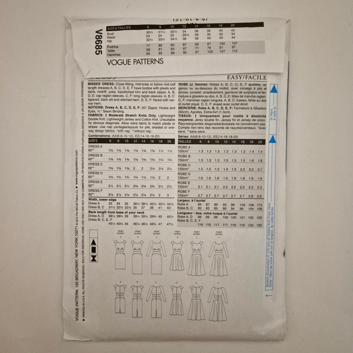 Back of pattern envelope