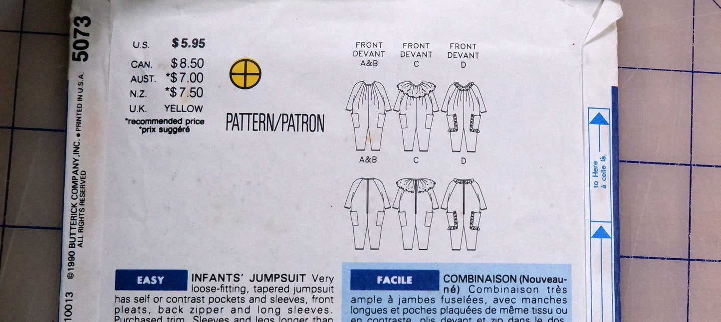 Butterick 5073, Baby Jumpsuit pattern, Sizes L - XL