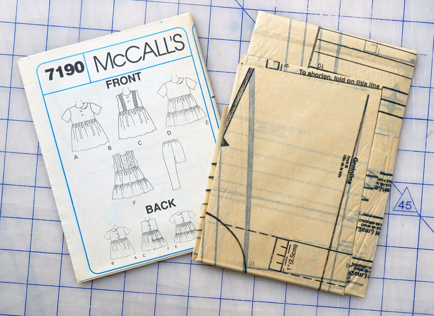 McCall's 7190,  girls top leggings and shorts pattern, Sizes 10 - 14