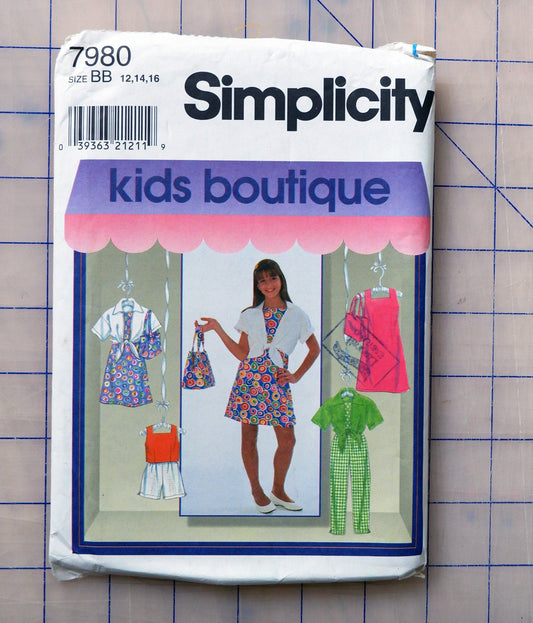 Simplicity 7980, girls clothing and bag pattern, sizes 12 - 16
