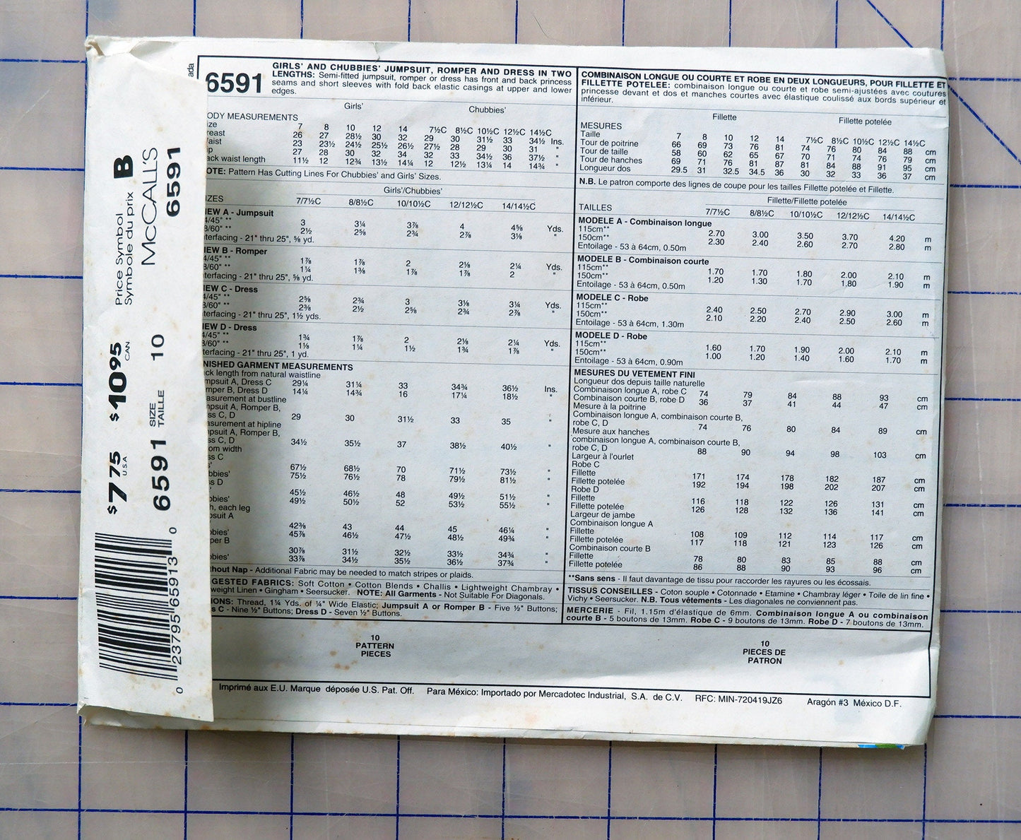 McCall's 6591 pattern, girls dress jumpsuit romper size 10