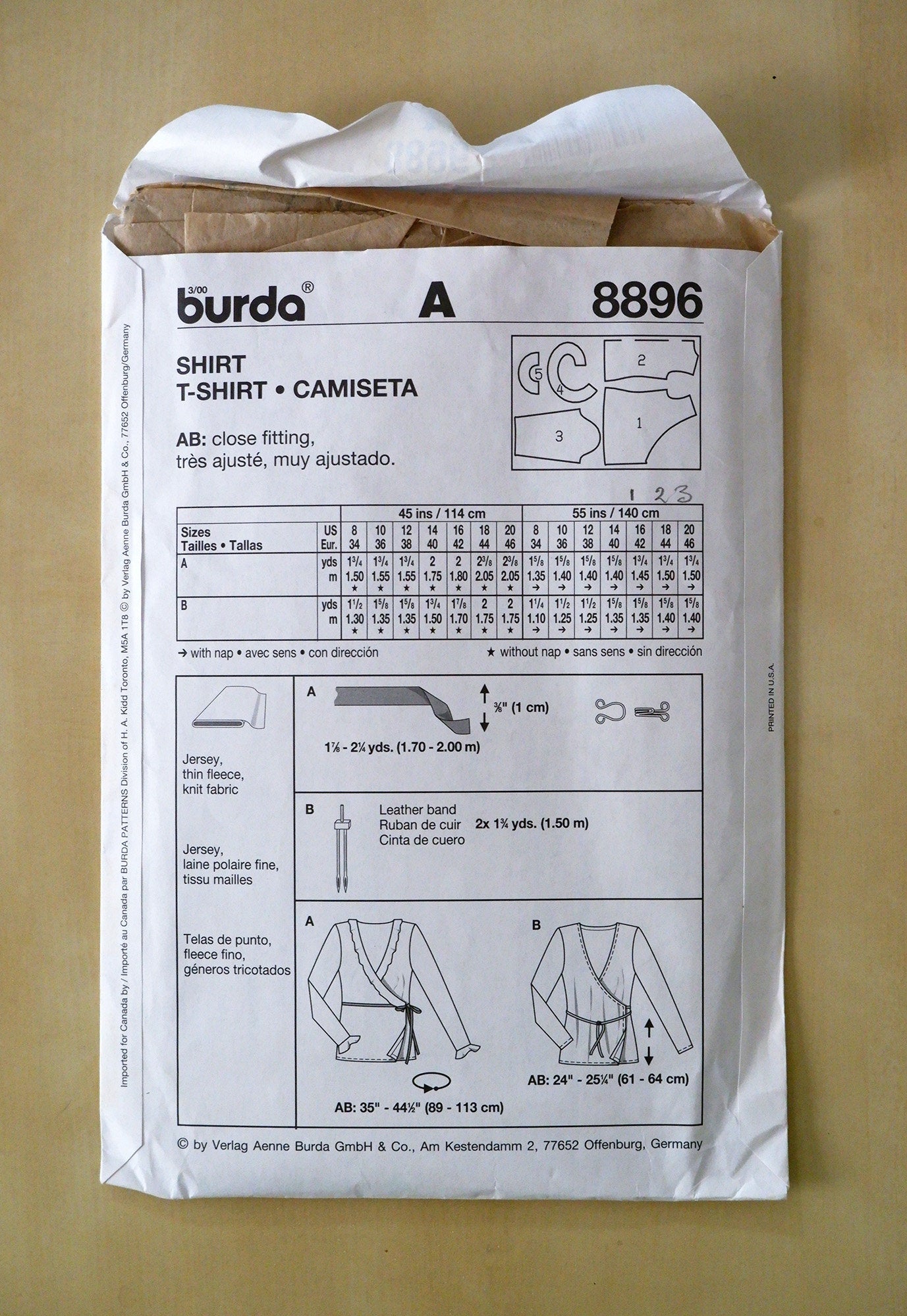 Burda 8896, women's shirt pattern, Sizes 8 - 20
