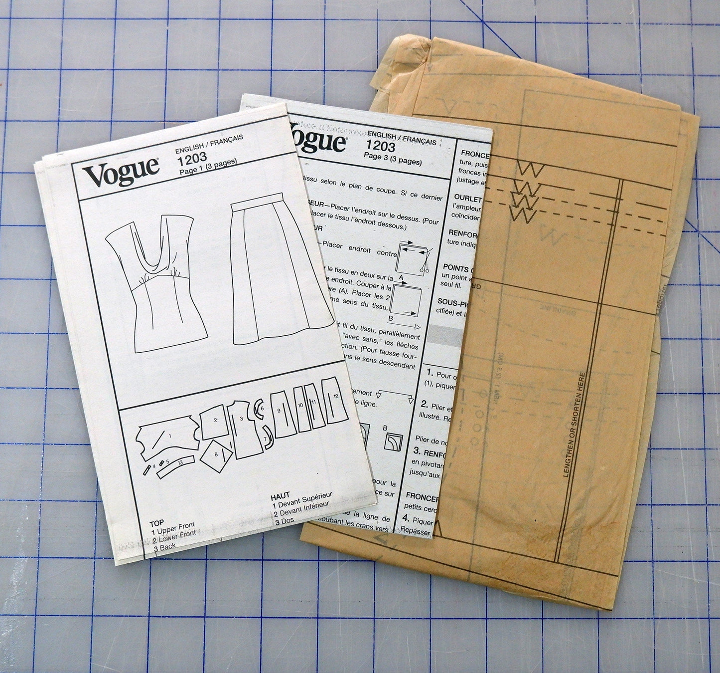 Vogue V1203, Top and skirt pattern. Sizes 6 - 12
