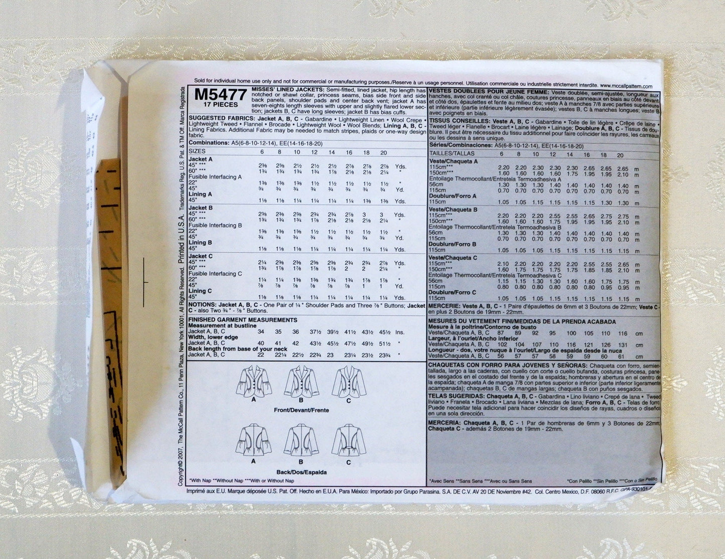 McCall's M5477, lined jacket , sizes 6 - 14