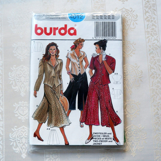 Burda 4012, Two piece outfit and jacket pattern, sizes 12 - 22