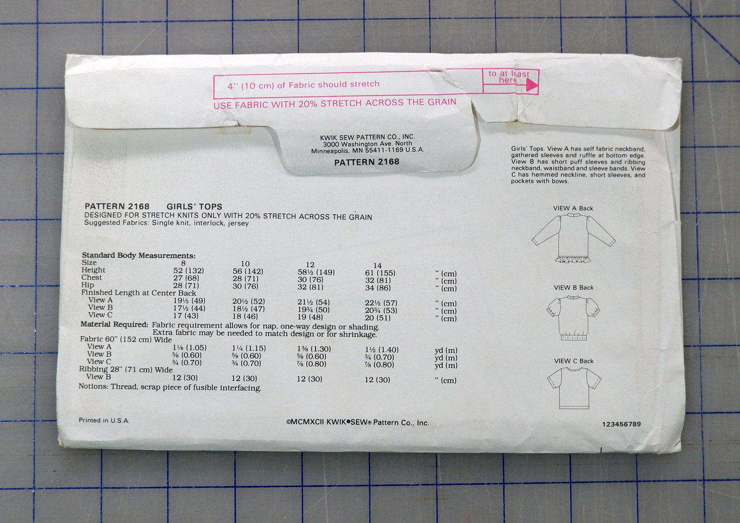 Kwik Sew 2168, Girls top pattern, Sizes 8 - 14