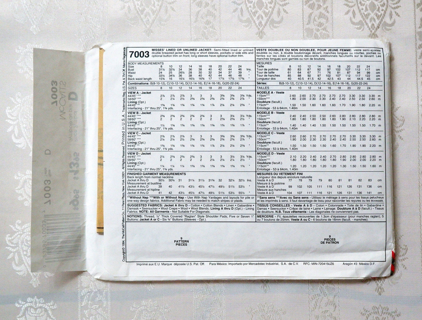 McCall's 7003, jacket pattern, sizes 12 - 16
