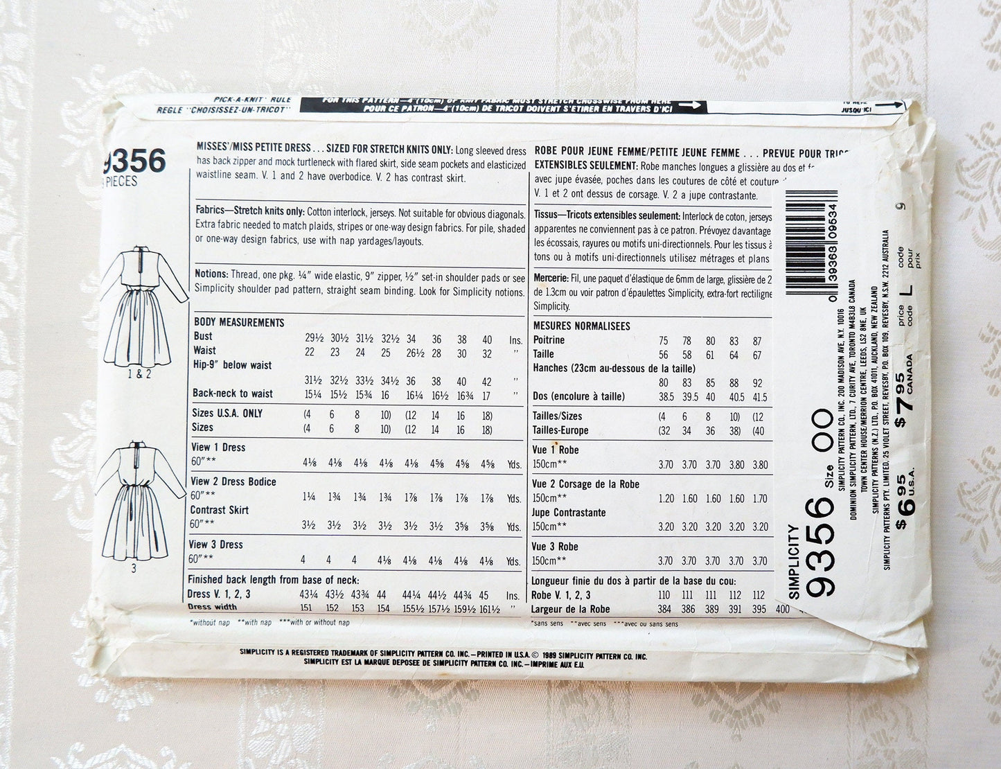 Simplicity 9356, womens petite dress pattern, size 12 - 18
