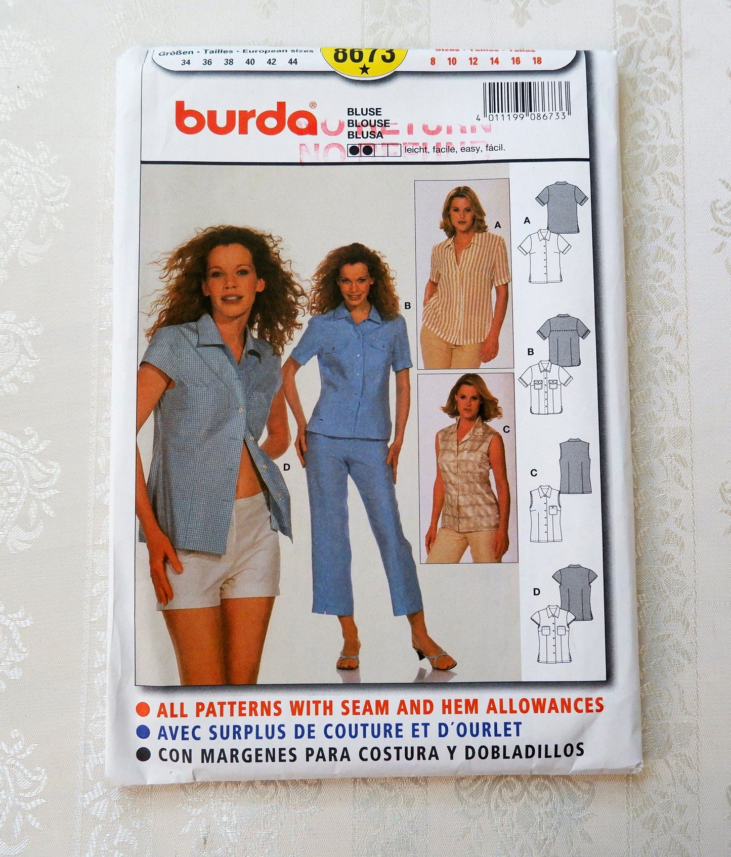 Burda 8673, womens blouse patterns, size 8 - 18