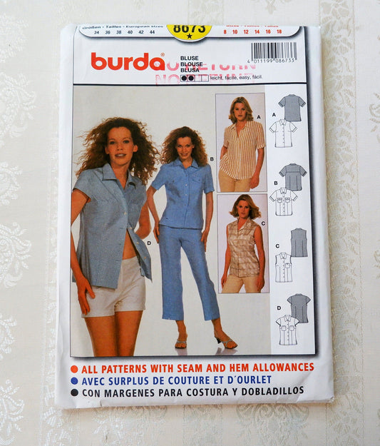 Burda 8673, womens blouse patterns, size 8 - 18