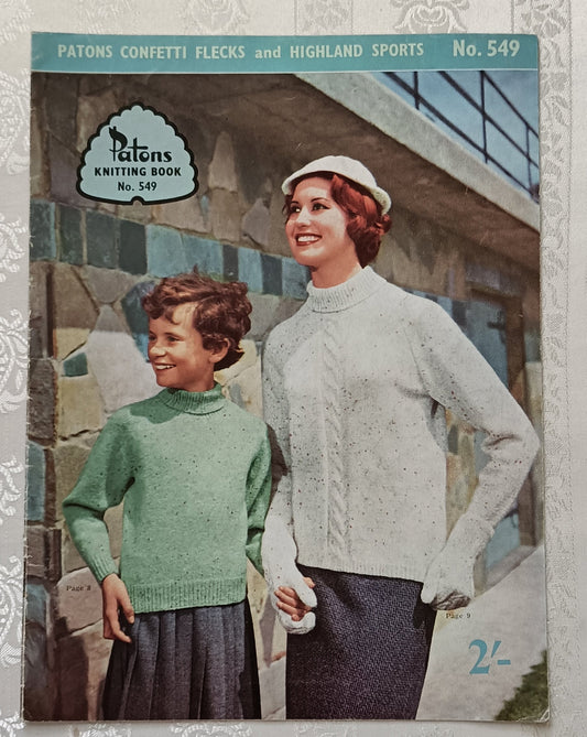 Patons knitting book 549, knitting patterns, jumpers, skirt, hat, gloves, jacket.