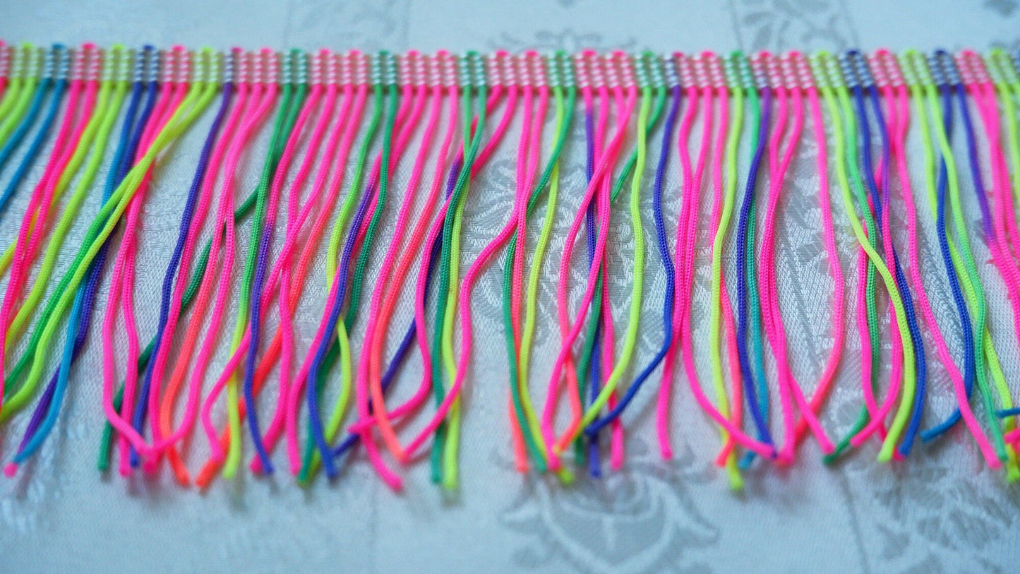 Neon Rainbow Fringe Trim, Long 90mm Fringe