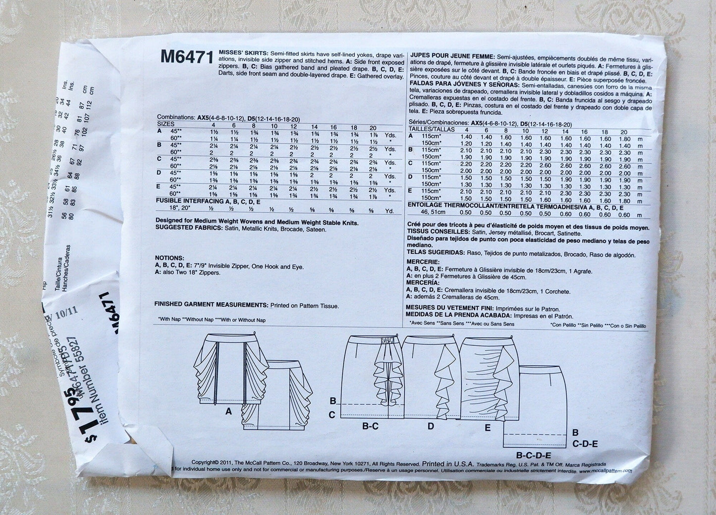 McCall's M6471, easy skirts pattern, sizes 12 - 20