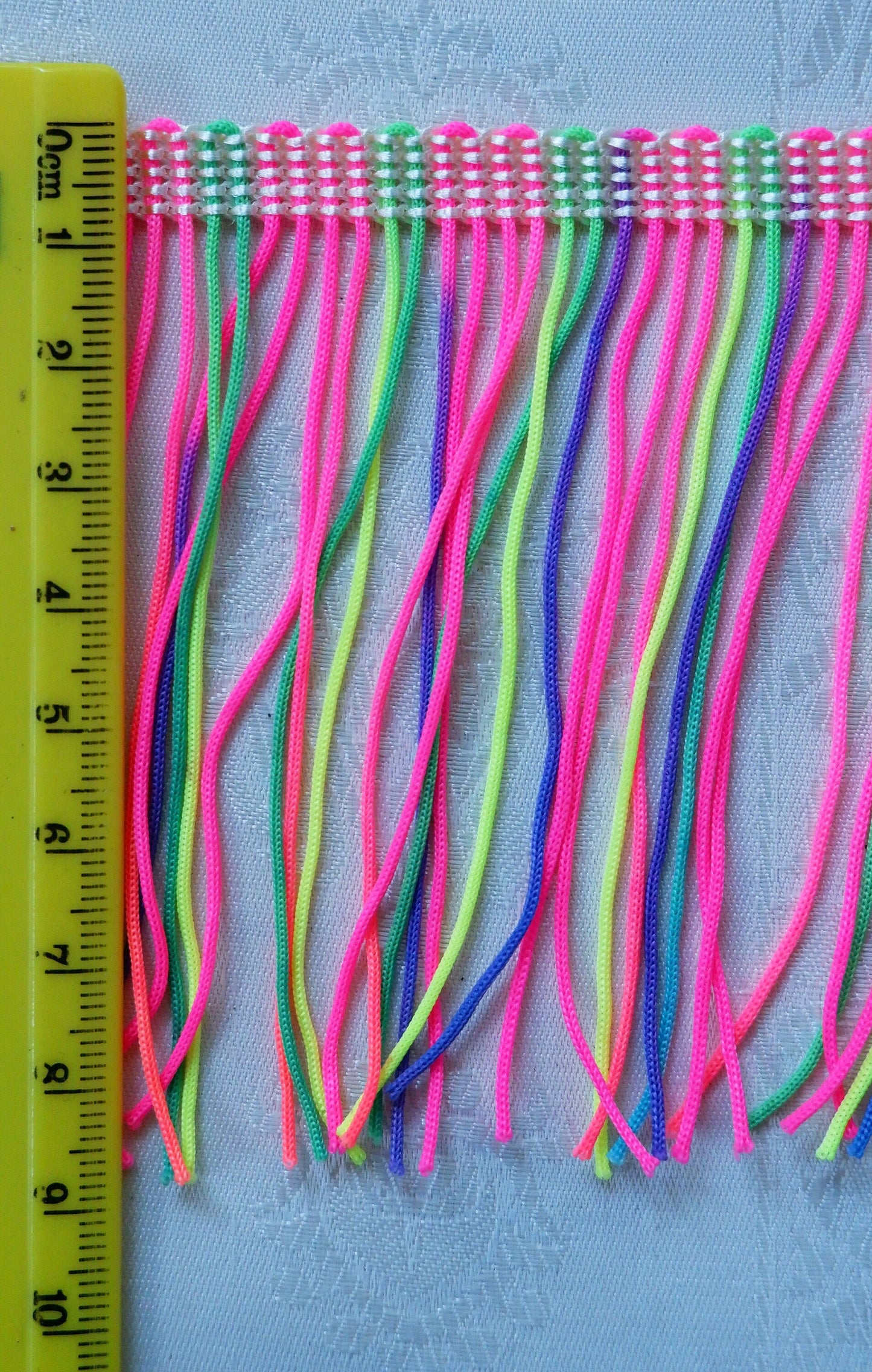Neon Rainbow Fringe Trim, Long 90mm Fringe