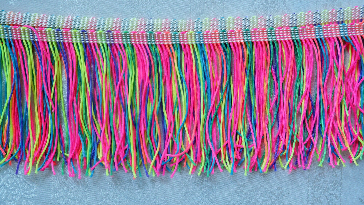 Neon Rainbow Fringe Trim, Long 90mm Fringe