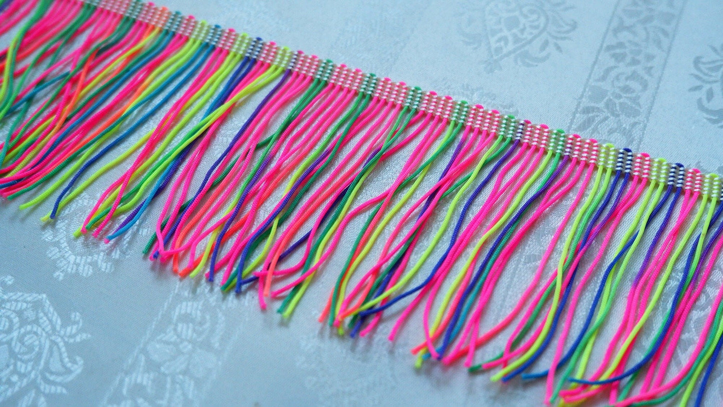 Neon Rainbow Fringe Trim, Long 90mm Fringe
