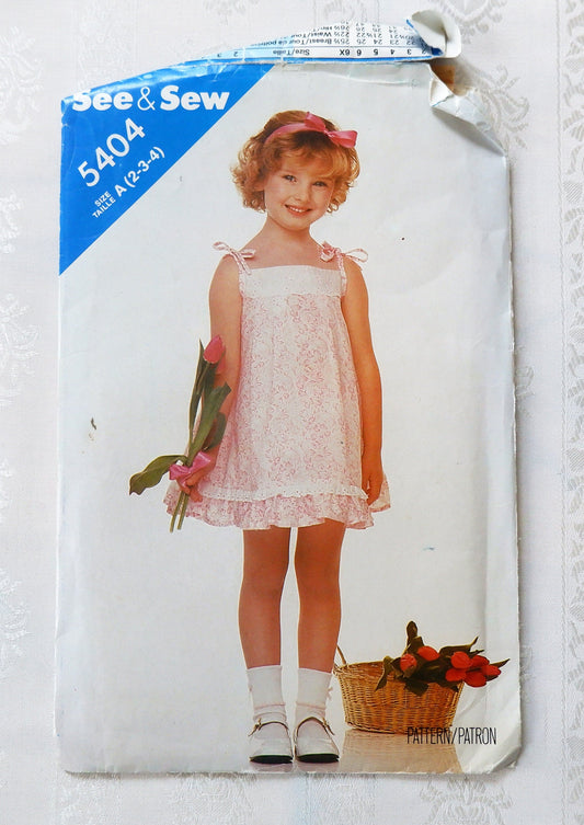 See and Sew 5404, children's dress pattern, sizes 2 - 4