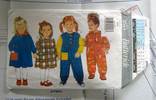 Butterick 3645 Toddlers/Childrens Dress and Jumpsuit pattern - Sizes 4 to 6