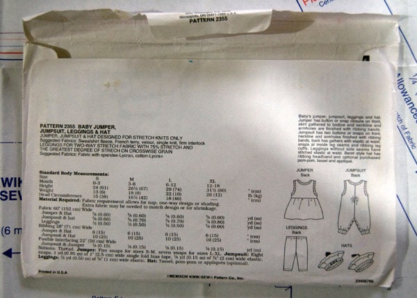 Kwik Sew 2355 Baby jumper jumpsuit leggings and hat pattern Size S - XL