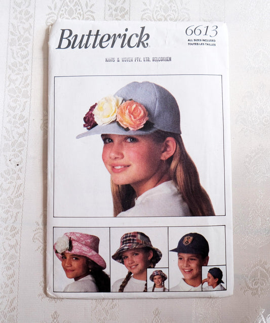 Butterick 6613, girls and boys hats pattern, sizes S - L