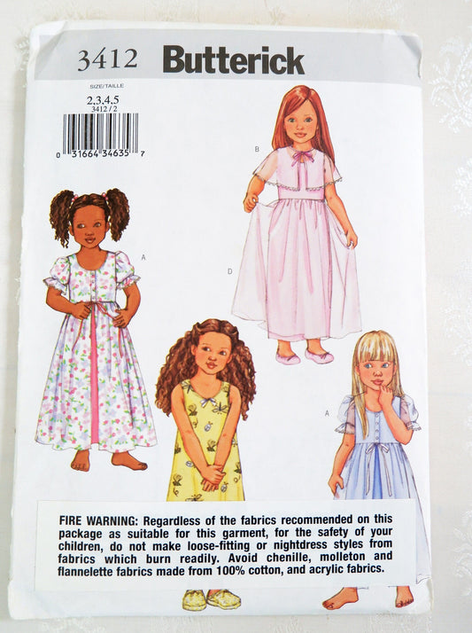 Butterick 3412, children's robe capelet and gown pattern. Sizes 2 - 5
