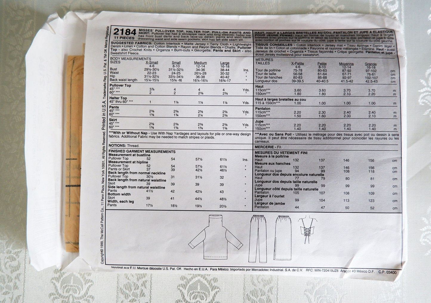 McCall's 2184, tops pants and skirt pattern, NY NY Collection, Sizes 12-14