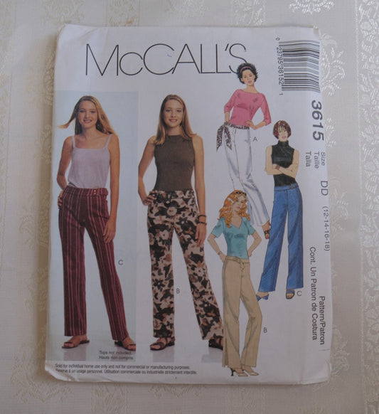 McCalls 3615, pants and sash pattern, Sizes 12 - 18