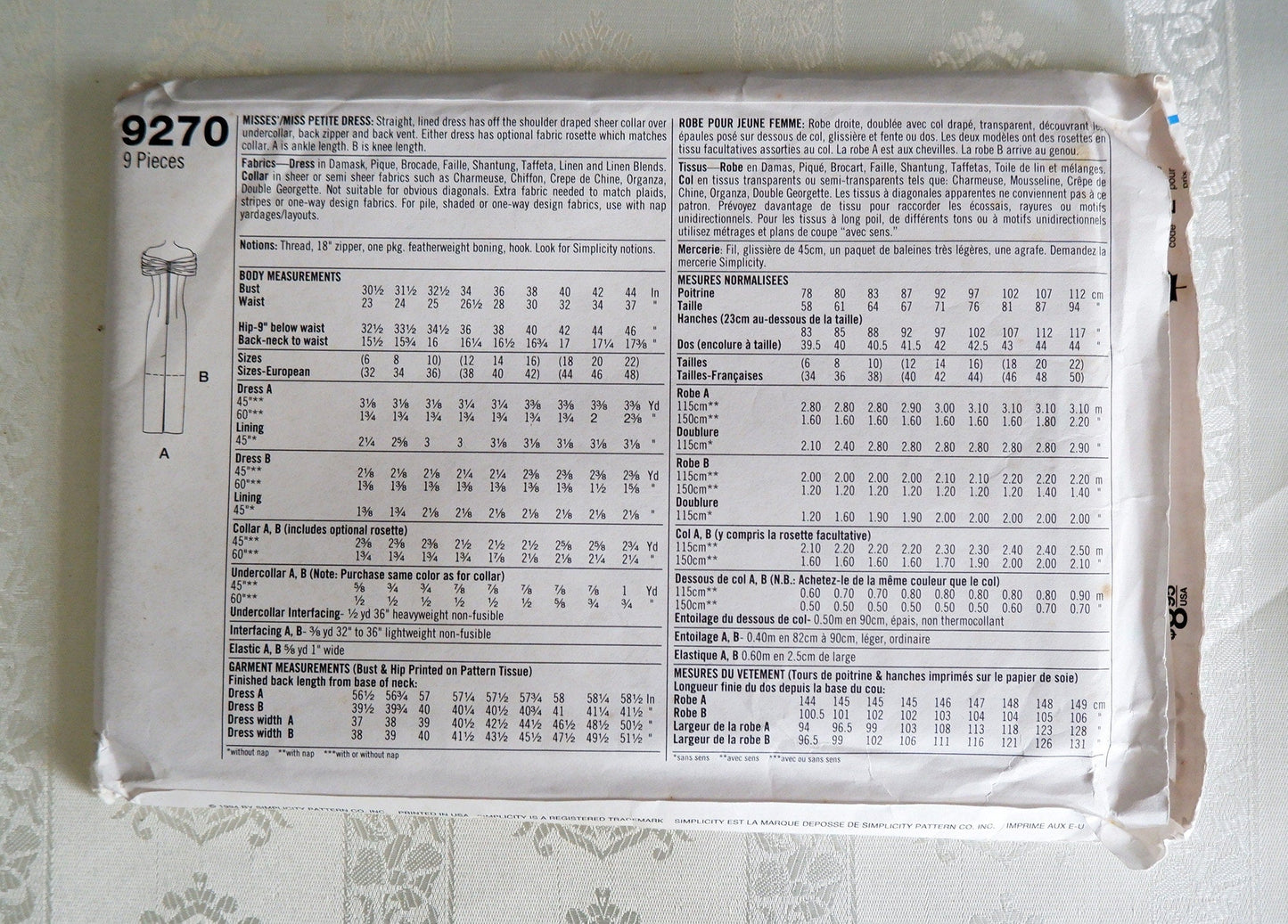 Simplicity 9270, Petite dress pattern, Sizes 6 - 10