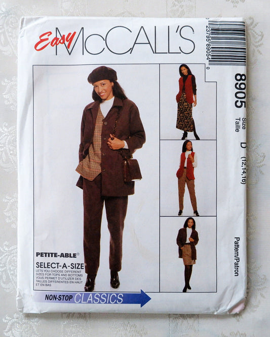 McCall's 8905, jacket vest pants and skirt pattern, Sizes 12 - 16