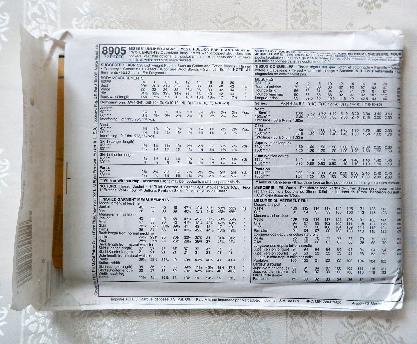 McCall's 8905, jacket vest pants and skirt pattern, Sizes 12 - 16