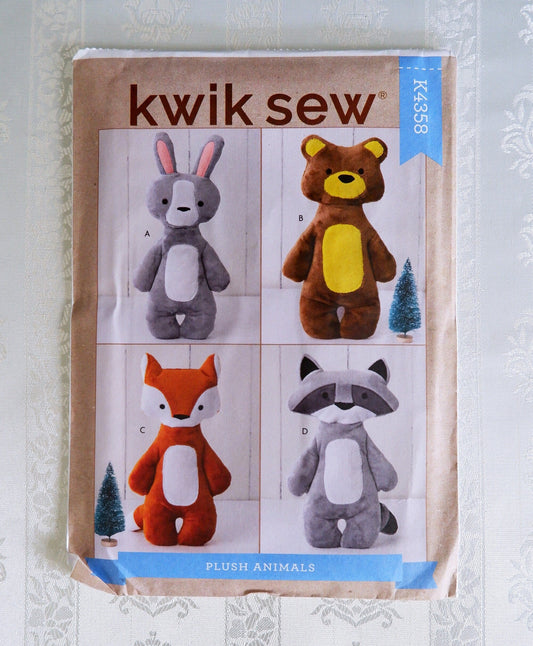 Kwik Sew K4358, plush animals rabbit bear fox raccoon pattern