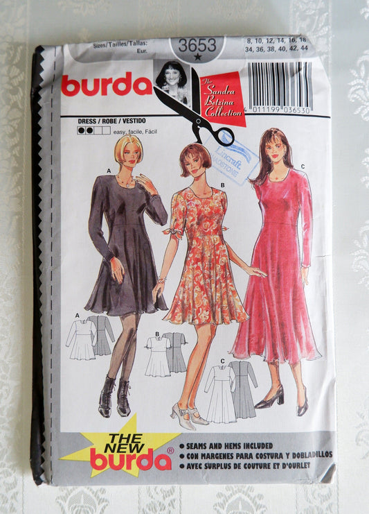Burda 3653 dress pattern, sizes 8 to 18