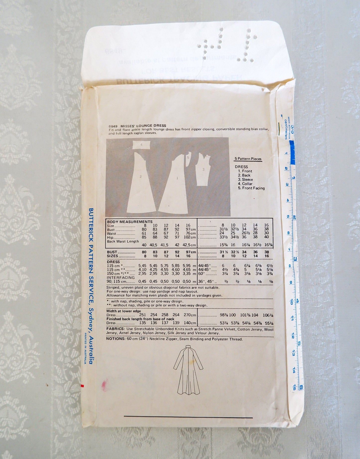 Butterick 6849, lounge dress pattern, Size 12