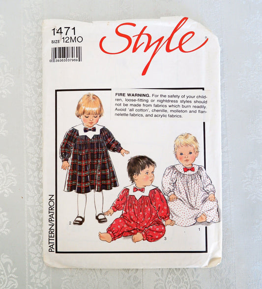 Style 1471, babies dress or rompers pattern, Size 12m
