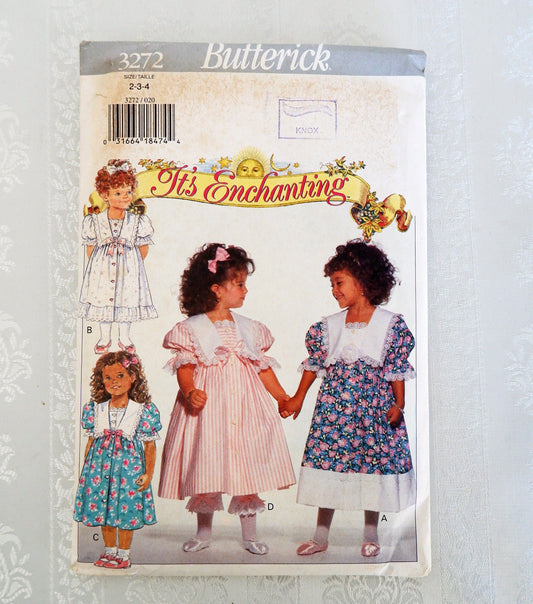 Butterick 3272, girls dress and pantaloons pattern, sizes 2 - 4