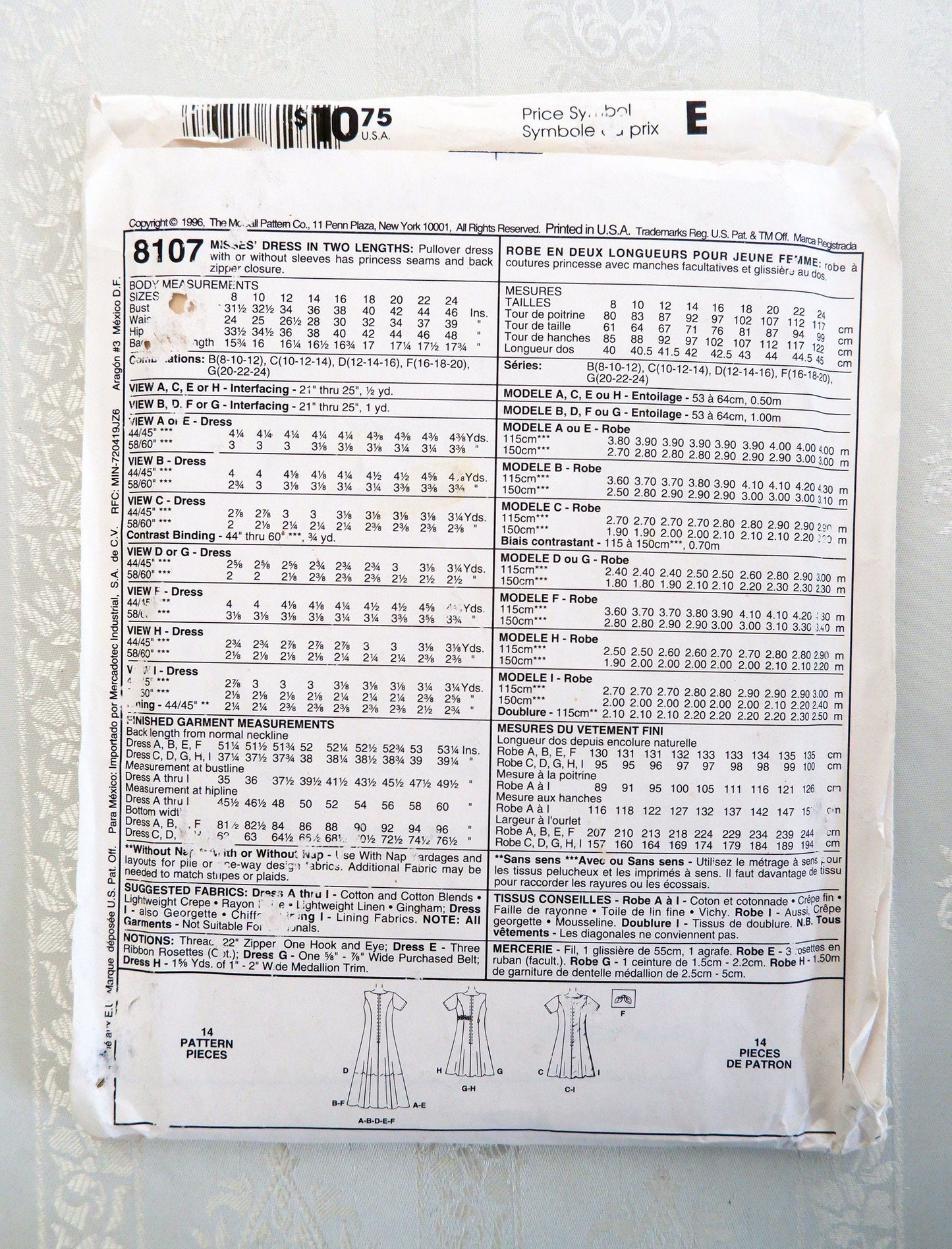 McCall's 8107, dress pattern, sizes 10 - 14